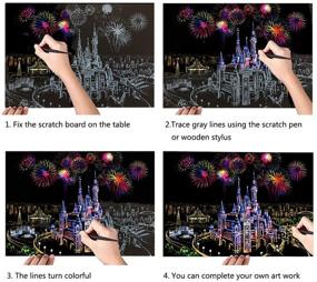 img 2 attached to 🎨 DIY Art Craft Night View Scratchboard Rainbow Painting Sketch Pads for Kids and Adults - 4 Packs, 16 X 11.2 Inches