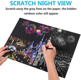 img 3 attached to 🎨 DIY Art Craft Night View Scratchboard Rainbow Painting Sketch Pads for Kids and Adults - 4 Packs, 16 X 11.2 Inches