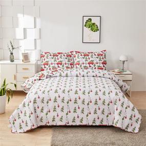 img 3 attached to 🎄 Full/Queen Size Kids Christmas Quilt Set - Lightweight Red White Bedding with Reversible Cartoon Bedspread Design: Christmas Tree, Bus, Xmas New Year Holiday Bedding Decor