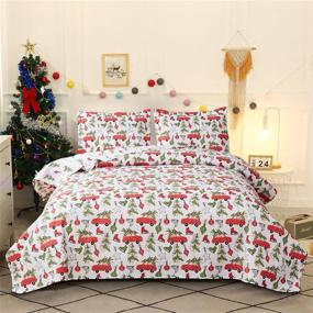 img 4 attached to 🎄 Full/Queen Size Kids Christmas Quilt Set - Lightweight Red White Bedding with Reversible Cartoon Bedspread Design: Christmas Tree, Bus, Xmas New Year Holiday Bedding Decor