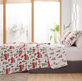 img 2 attached to 🎄 Full/Queen Size Kids Christmas Quilt Set - Lightweight Red White Bedding with Reversible Cartoon Bedspread Design: Christmas Tree, Bus, Xmas New Year Holiday Bedding Decor
