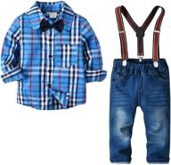 👔 boys' clothing sets: kid gentleman outfits with button bowtie, suspenders, and denim logo