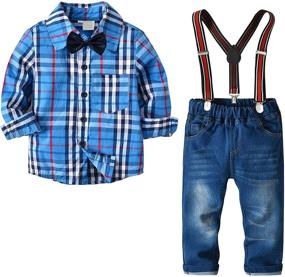 img 4 attached to 👔 Boys' Clothing Sets: Kid Gentleman Outfits with Button Bowtie, Suspenders, and Denim