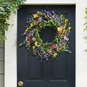 img 1 attached to 🌼 Lavender Daisy Flower Wreath for Front Door Wall Window Farmhouse and Party Festival Wedding Decor - LIFEFAIR Fall Wreath Summer Front Door Wreath, 22" Artificial