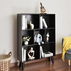 img 2 attached to 📚 Compact Black Bookshelf with 3 Tiers – Modern Rustic Wood Storage Shelf, Perfect for Small Spaces in Bedroom, Living Room, and Office