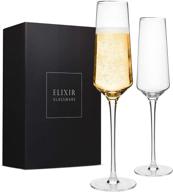 premium hand blown crystal champagne flutes - set of 2, 100% lead free, classy & elegant glasses – ideal gift for wedding, anniversary, christmas – 8oz, clear logo