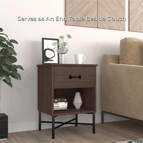 img 2 attached to HAIOOU Retro Walnut Brown & Matte Black Nightstand - 2-Tier End Table with Wood Drawer, Expanded Storage Shelf, and X-Frame Legs for Home, Bedroom, Living Room