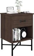 haioou retro walnut brown & matte black nightstand - 2-tier end table with wood drawer, expanded storage shelf, and x-frame legs for home, bedroom, living room logo