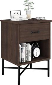 img 4 attached to HAIOOU Retro Walnut Brown & Matte Black Nightstand - 2-Tier End Table with Wood Drawer, Expanded Storage Shelf, and X-Frame Legs for Home, Bedroom, Living Room