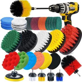 img 4 attached to 🧽 Shieldpro 45-Piece All Purpose Power Clean Scrubber Brush Attachment Set with Extend Long Attachment for Bathroom, Kitchen, Grout, Tub, Tile, Corners, Auto - includes Scrub Pads & Sponge