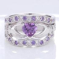 💍 stunning suchadaluckyshop 3pcs irish claddagh celtic heart amethyst 925 silver wedding ring bridal set new (size 10) logo