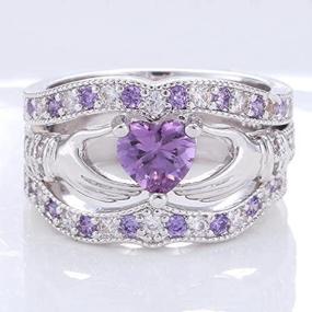 img 4 attached to 💍 Stunning Suchadaluckyshop 3PCs Irish Claddagh Celtic Heart Amethyst 925 Silver Wedding Ring Bridal Set New (Size 10)