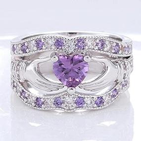 img 1 attached to 💍 Stunning Suchadaluckyshop 3PCs Irish Claddagh Celtic Heart Amethyst 925 Silver Wedding Ring Bridal Set New (Size 10)