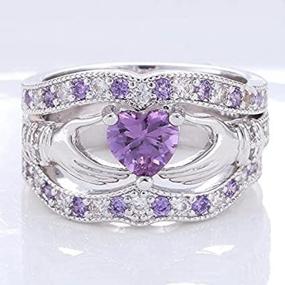 img 3 attached to 💍 Stunning Suchadaluckyshop 3PCs Irish Claddagh Celtic Heart Amethyst 925 Silver Wedding Ring Bridal Set New (Size 10)