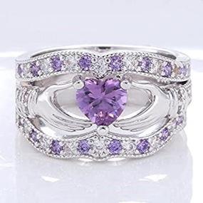 img 2 attached to 💍 Stunning Suchadaluckyshop 3PCs Irish Claddagh Celtic Heart Amethyst 925 Silver Wedding Ring Bridal Set New (Size 10)