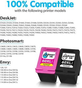 img 3 attached to 🖨️ Smart Ink Remanufactured Ink Cartridge Replacement for HP 60 XL 60XL (Black & Color Combo Pack) - Compatible with Deskjet D2530 D2545 F2430 F4440 Envy 100 110 120 Photosmart C4640 C4650 C4680 C4780 C4795