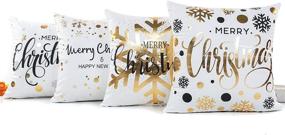 img 2 attached to 🎄 ONWAY Xmas Decoration Set of 4 Gold Snowflakes Merry Christmas Soft Velvet Throw Pillow Covers 18 x 18, Gold Foil Xmas White - Perfect for Holiday Decor