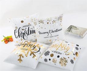 img 3 attached to 🎄 ONWAY Xmas Decoration Set of 4 Gold Snowflakes Merry Christmas Soft Velvet Throw Pillow Covers 18 x 18, Gold Foil Xmas White - Perfect for Holiday Decor