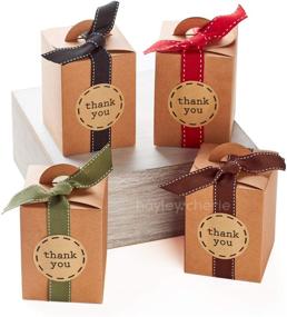 img 4 attached to Hayley Cherie - Рустик Подарочные коробочки с лентами и наклейками "Спасибо" (20 штук) - 4,7 x 3,5 x 3,5 дюйма - Толстый карточный картон 350 г/м² (маленький крафт)