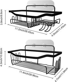 img 3 attached to 🚿 2 Pack Shower Caddy Shelf, Adhesive Bathroom Organizer Shower with 11 Hooks, Rustproof Storage Basket for Hanging Razor, Soap Shampoo, Shower Gel - SUS304 Stainless Steel (Black)