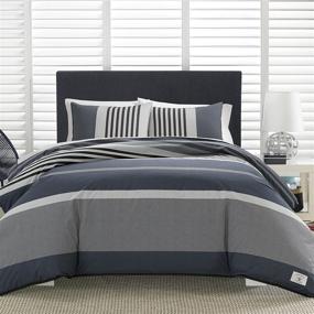 img 3 attached to 🛏️ Nautica Rendon Collection Set: Cozy & Soft 100% Cotton Striped Comforter for Queen Bed – Breathable & Durable with Matching Shams in Charcoal