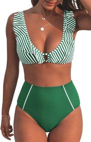 img 4 attached to CUPSHE Womens Striped Ruffles Waisted Women's Clothing: Trendy Swimsuits & Cover Ups