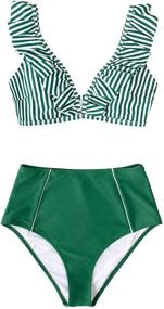 img 3 attached to CUPSHE Womens Striped Ruffles Waisted Women's Clothing: Trendy Swimsuits & Cover Ups