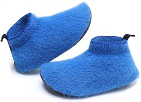 img 4 attached to Non-Slip Fluffy Slipper Socks for Boys and Girls with Rubber Soles - Lightweight Knit House Shoes for Toddlers