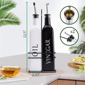 img 3 attached to 🏡 DWTS's Newest Set: White Olive Oil and Black Vinegar Dispenser Set with Stainless Steel Pouring Spout - 17 oz Glass Bottles for a Cute Farmhouse Kitchen