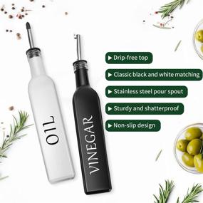 img 1 attached to 🏡 DWTS's Newest Set: White Olive Oil and Black Vinegar Dispenser Set with Stainless Steel Pouring Spout - 17 oz Glass Bottles for a Cute Farmhouse Kitchen