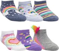 stride rite girls 6 pack soft cotton blend ankle sneaker socks with rainbows, 3-d bright color poms, size 2t-medium logo