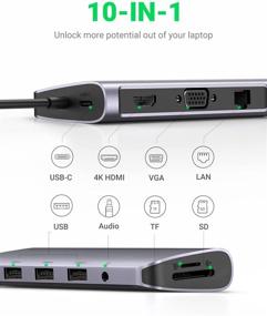 img 3 attached to 🔌 UGREEN USB C Docking Station | 10-in-1 Laptop Dock w/ Gigabit Ethernet, 4K HDMI VGA, 100W Power Delivery, 3 USB 3.0, 3.5mm Audio Jack, SD TF Card Reader | MacBook Pro Air Dell HP