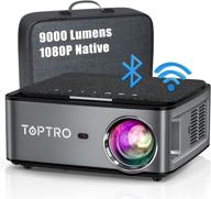 toptro portable projector with 5g wifi and bluetooth, 9000l full hd wireless projector native 1920x1080p, ±50° 4p/4d keystone/zoom support 4k, home theater projector for phone pc ps4 ppt with carrying case logo