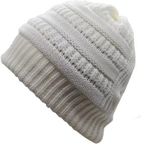 img 4 attached to HHNLB Women's Beanie Ponytail Hat: Warm & Stylish Winter Hat with Cross Criss Hole, Soft & Stretchy Cotton Knit Skull Cap