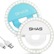 📷 shas ring light for iphone/phone, extended cable, rechargeable, clip-on design, 3 adjustable brightness levels with 36 leds. ideal for selfies, instagram, laptops, webcams, cell phones, mobile devices, and makeup (white) logo