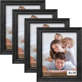 img 4 attached to Rustic Farmhouse Wooden Picture Frames 8x10 Black (Set of 4 Pack) - High Definition Glass - Tabletop and Wall Mountable