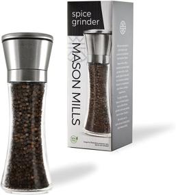 img 3 attached to 🧂 Large Capacity Glass and Stainless Steel Salt and Pepper Grinder by Mason Mills - Prefilled with Black Pepper - Top Loading Design for Easy Refills