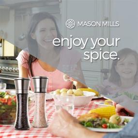 img 1 attached to 🧂 Large Capacity Glass and Stainless Steel Salt and Pepper Grinder by Mason Mills - Prefilled with Black Pepper - Top Loading Design for Easy Refills