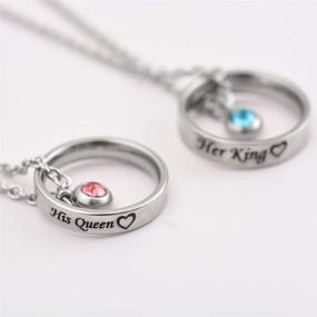 img 1 attached to MJartoria Couples Matching Necklaces: Engraved Rhinestone Ring Pendant Set | Perfect Gifts for Boyfriend and Girlfriend