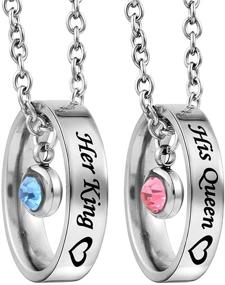 img 4 attached to MJartoria Couples Matching Necklaces: Engraved Rhinestone Ring Pendant Set | Perfect Gifts for Boyfriend and Girlfriend