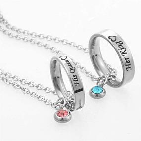 img 3 attached to MJartoria Couples Matching Necklaces: Engraved Rhinestone Ring Pendant Set | Perfect Gifts for Boyfriend and Girlfriend