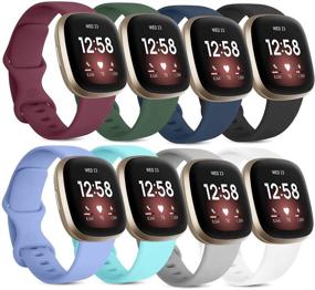 img 4 attached to 8 Пакет Силиконовых Браслетов для Fitbit Versa 3 и Sense - Классические Мягкие Cпортивные Браслеты для Женщин и Мужчин (Маленький размер, Винно-красный / Оливково-зеленый / Синий / Черный / Лаванда / Голубой / Серый / Белый)