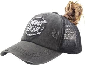 img 2 attached to 🧢 Vintage Washed Distressed Baseball Cap for Women - MANMESH HATT Mama Bear Ponytail Hat