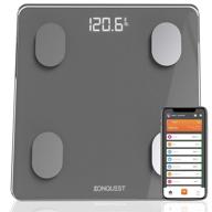 🔢 smart digital bathroom scale with wireless bluetooth, bmi, body weight, body fat, body composition analyzer – konquest premium (400 lbs) in cool gray logo