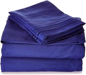 img 2 attached to 🛏️ Celine Linen 1800 Series Egyptian Quality Super Soft King Royal Blue Sheet Set - Wrinkle & Fade Resistant, 4-Piece, Deep Pocket Up to 16inch, Beautiful Design on Pillowcases