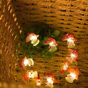 img 3 attached to 🍄 Mushroom String Lights: 13ft 40 LEDs Fairy Light with Remote Control for Fall Decorations, Wedding, Bedroom & Holiday Décor