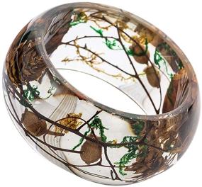 img 2 attached to Resin Acrylic Chunky Statement Bangle with Natural Dry Flowers - Perfect Gift for Women, Girls, and Mother's Day- Tropical Jewelry, Costume Wrist Cuffs