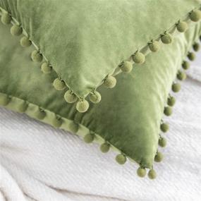 img 3 attached to 🌿 Phantoscope Pack of 2 Pom Poms Velvet Decorative Throw Pillow Covers - Soft Solid Square Cushion Case - Light Green 18x18 inches (45x45cm)