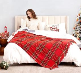 img 1 attached to 🎄 Angelhood Christmas Plaid Chenille Throw Blanket with Tassel - Soft and Decorative for Couch, Sofa, Bed, and Home Decor