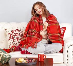 img 2 attached to 🎄 Angelhood Christmas Plaid Chenille Throw Blanket with Tassel - Soft and Decorative for Couch, Sofa, Bed, and Home Decor